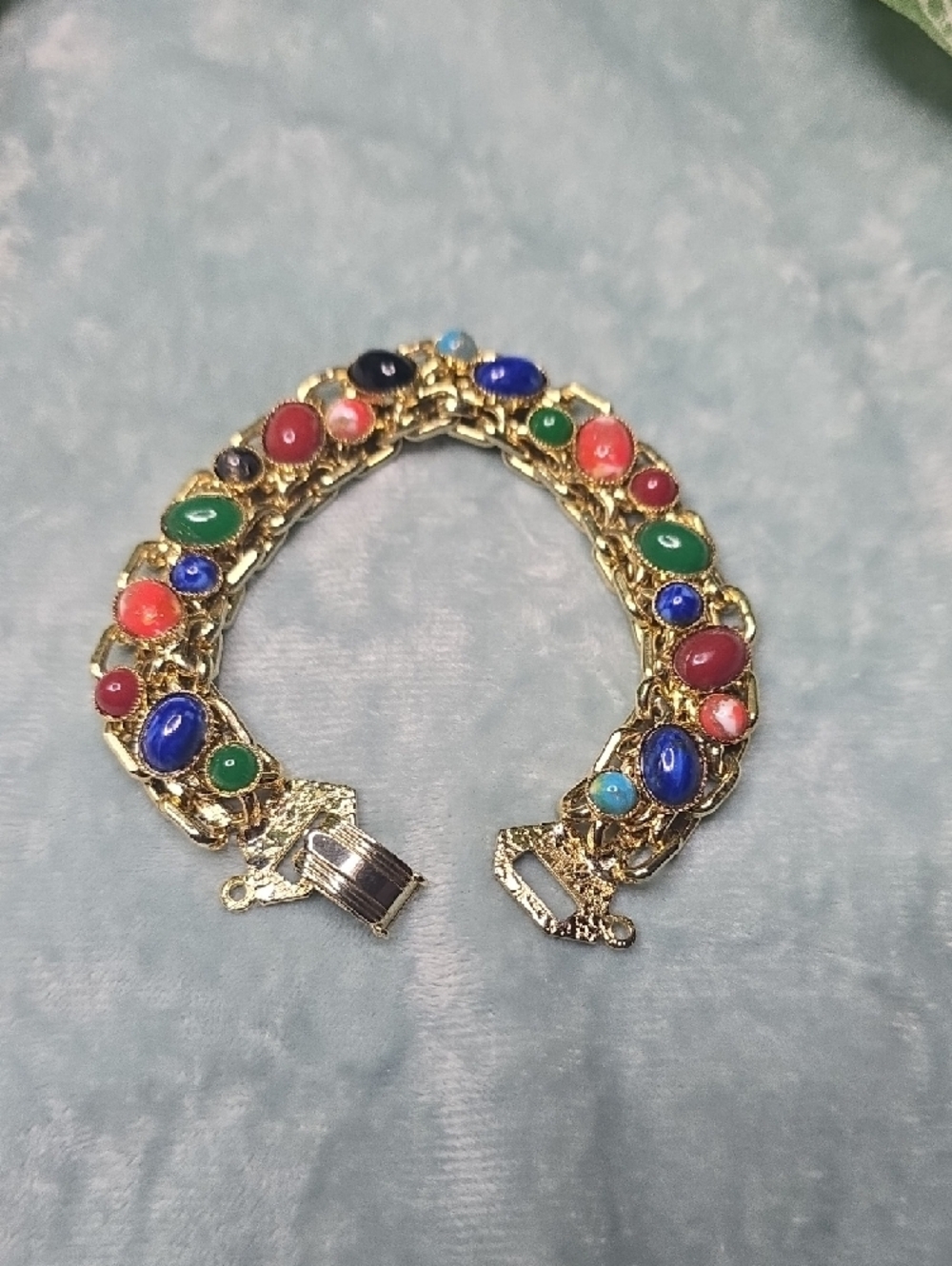 Gold Multicolor Cabochon Link Bracelet - Women Jewelry - Picture 2 of 7